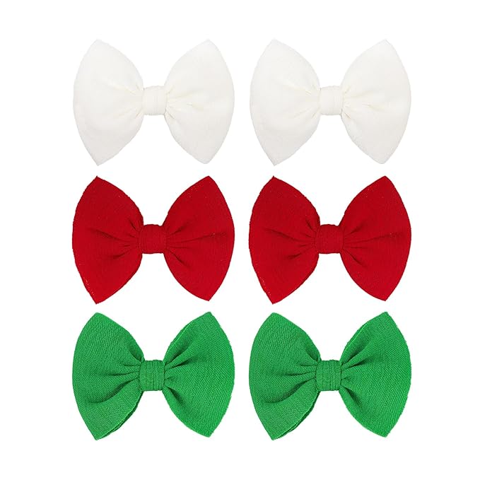 Baby Girls Christmas Hair Bows Clips Handmade Bow Hair Clips Christmas Hair Accessories Alligator Clip for Babies Infant Toddlers Little Kids 6 PCS Red White Green