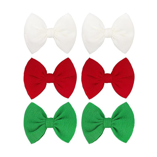 Baby Girls Christmas Hair Bows Clips Handmade Bow Hair Clips Christmas Hair Accessories Alligator Clip for Babies Infant Toddlers Little Kids 6 PCS Red White Green