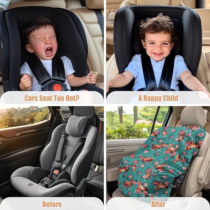 Car Seat Sun Shade Cover Retro Horse Carseat Protector Car Seat Cover Keeps Your Toddler Baby Seat at a Cool Temperature, Easy to Install