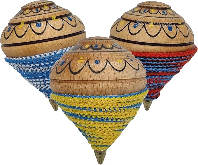 sicilia bedda - Sicilian spinning top in assorted colours in wood - Fantastic game for young and old - 8 cm - 100% Sicilian product (decorated)