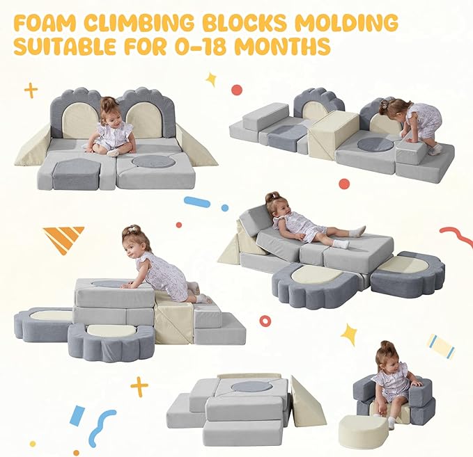 Foam Climbing Toys for Toddlers, 13pcs Climb and Crawl Activity Playset, Soft Play Climbing Blocks for Toddlers, Indoor Crawling Sliding Toys, High-Density Foam Play Structures for Playroom