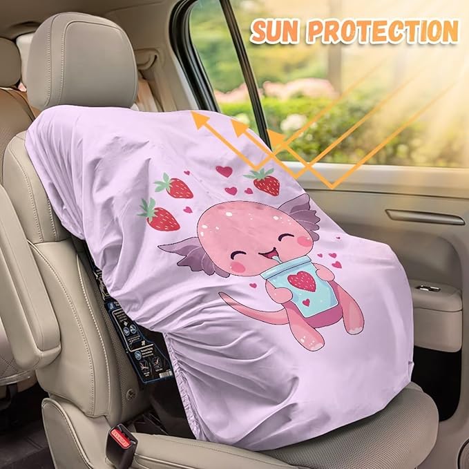 Car Seat Protector for Child Car Seat, Cute Axolotl Car Seat Sun Cover for Baby, Pink Strawberry Car Seats Heat Protector Keeps Your Toddler Baby Seat at a Cool Temperature