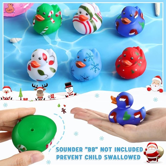 Vinsot 48 Pcs Easter Rubber Ducks Bulk Candy Colorful Cruise Bath Toys for Kids, Easter Basket Stuffers, Egg Hunt Fillers, Birthday Party Favors Gift (Christmas)