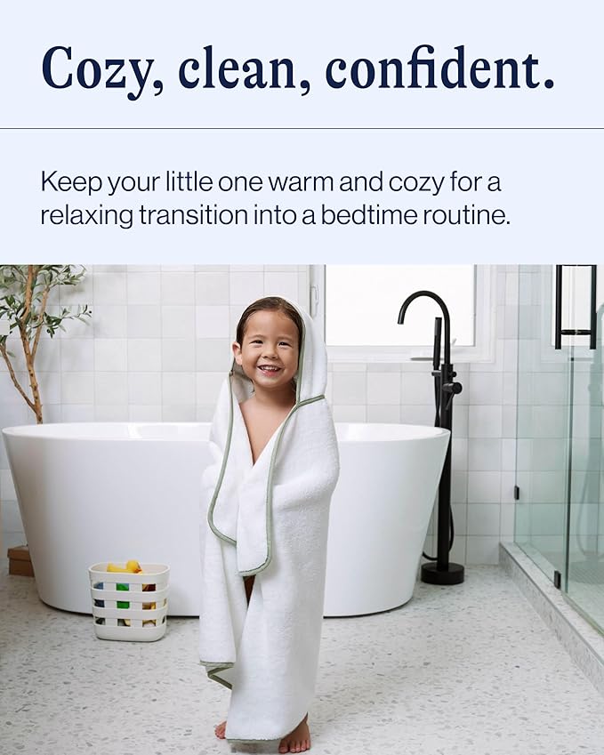 Lalo The Hooded Towel & Washcloth Set, 100% Organic Cotton, Soft on Sensitive Skin, Durable & Absorbent, Machine Washable, Includes One Baby Towel and Two Washcloths - Sage