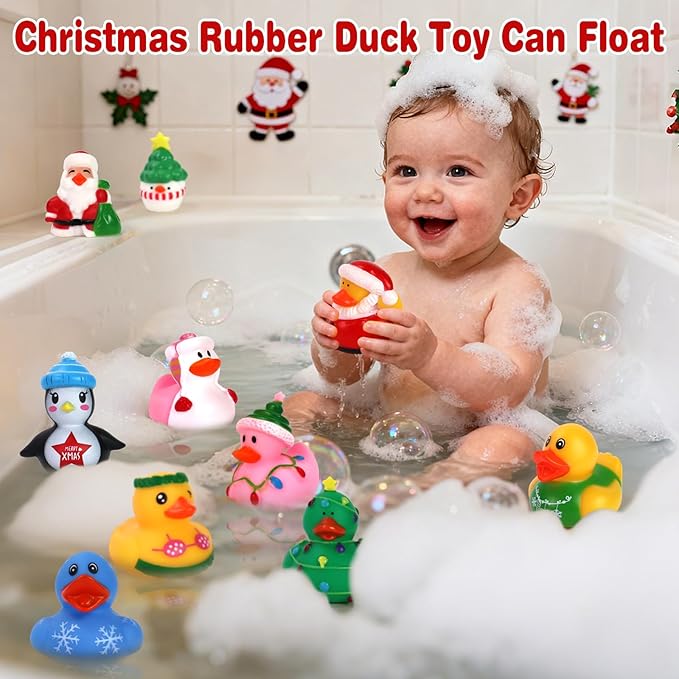 72 Pcs Christmas Rubber Ducks - Holiday Ducks Bag Fillers Ducking, Bathtub Toys, Party Favors, Classroom Game Prizes, Christmas Decorations
