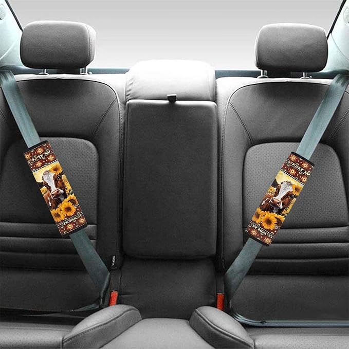AFPANQZ 2PCS Cute Safety Seat Belt Cushion Cow with Sunflower Automotive Seat Belt Pillow Car Seats Accessories Driver Shoulder Protectors Universal Backpack Laptop Bags Straps Pads