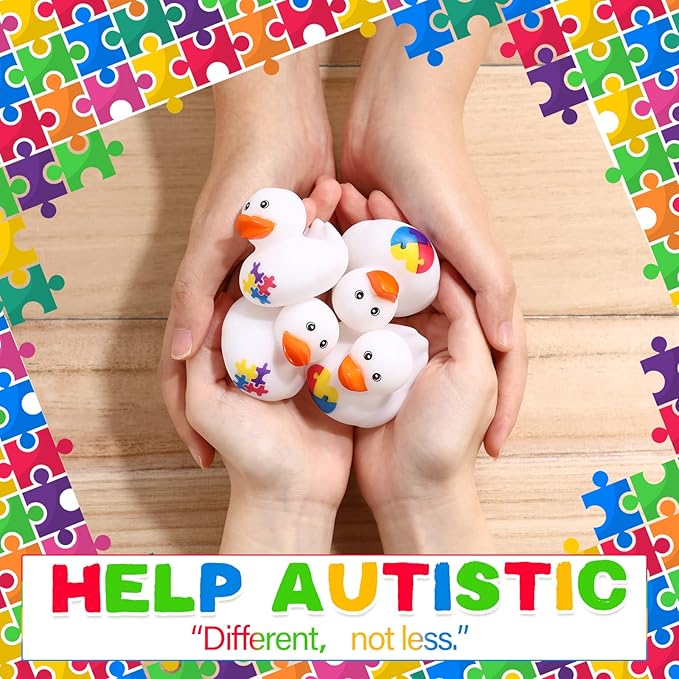 Vinsot 72 Pcs Autism Awareness Stuff Accessories Autism Awareness Rubber Duckies Colorful Puzzle Piece Bathtub Toys Fundraising Floater Duck Incentives Gift for Charity Activities Supplies