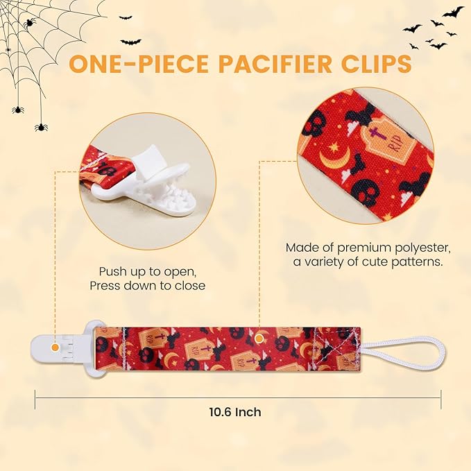 Baby Pacifier Clip,Paci Leash Binky Clips for Baby Boys and Girls,Newborn Essentials,Pack of 6 Gift Set. (Halloween)