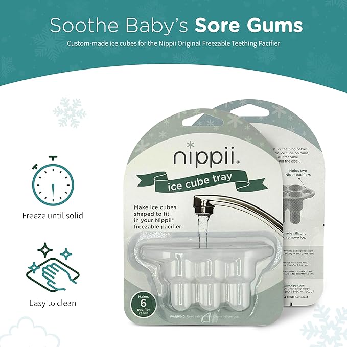 Nippii Ice Cube Tray for Freezable Teether Pacifier - BPA Free Silicone Ice Cube Trays for Freezer - Designed to Fit Nippii Teething Pacifier - Ideal for Baby Teething Relief - Makes 6 Small Ice Cubes