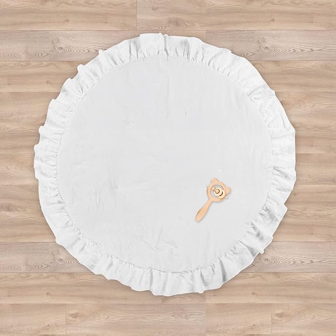 Lush Decor Baby Round Ruffle Play Mat 36" Diameter White - Tummy Time Mat - White Playmat - Baby Play Mats for Floor - Nursery Decor