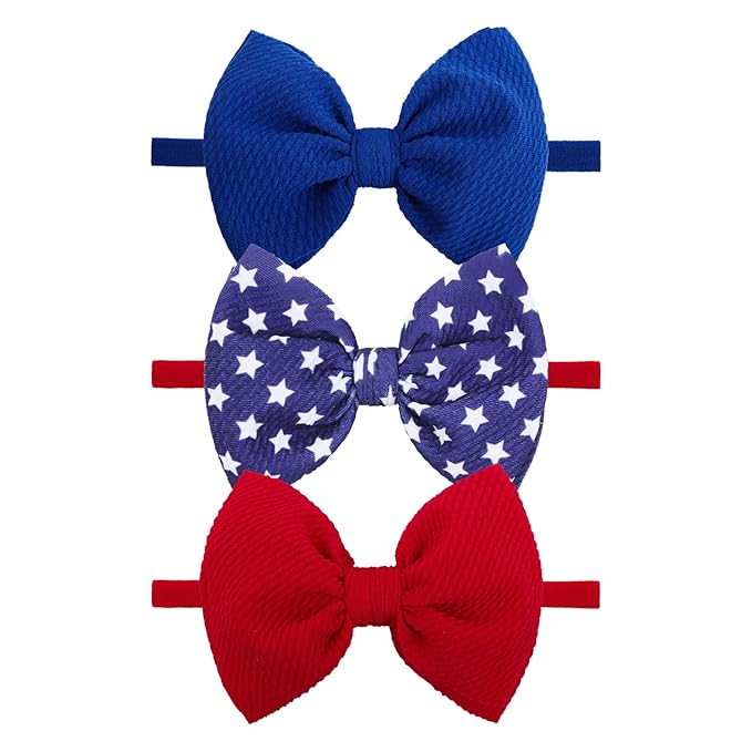 4th of July Hair Bows for Girls Baby Headbands Fourth of July Red White and Blue Hair Accessories Baby Bows 0-6 months Star