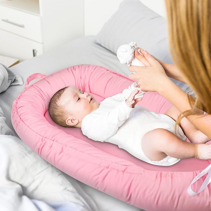 Hooyax Baby Lounger Cover Only, 100% Cotton Newborn Nest Cover, Soft Portable Baby Nest Replacement Cover for Boys Girls, Breathable Infant Lounger Covers, Baby Essential (Pink)