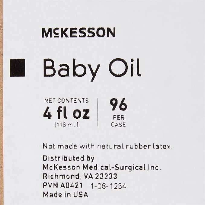 McKesson Baby Oil for Dry Sensitive Skin, Scented Mineral Oil to Prevent Moisture Loss, 4 oz, 96 Count