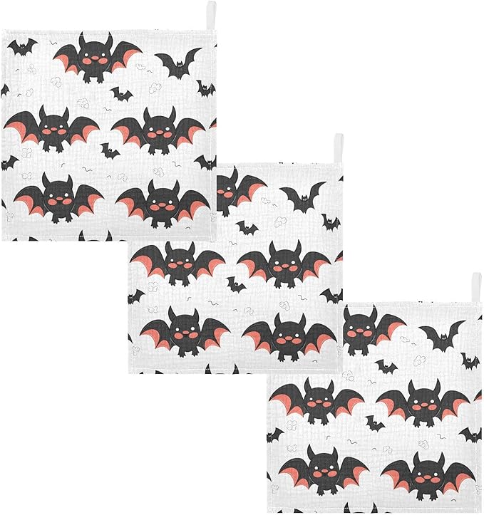 vvfelixl Cute Bats Cartoon Baby Burp Cloths Baby Muslin Washcloths for Boys Girls Cotton Baby Face Towel for Newborn Infants Soft and Absorbent 11.8 X 11.8 in, 5 Pack