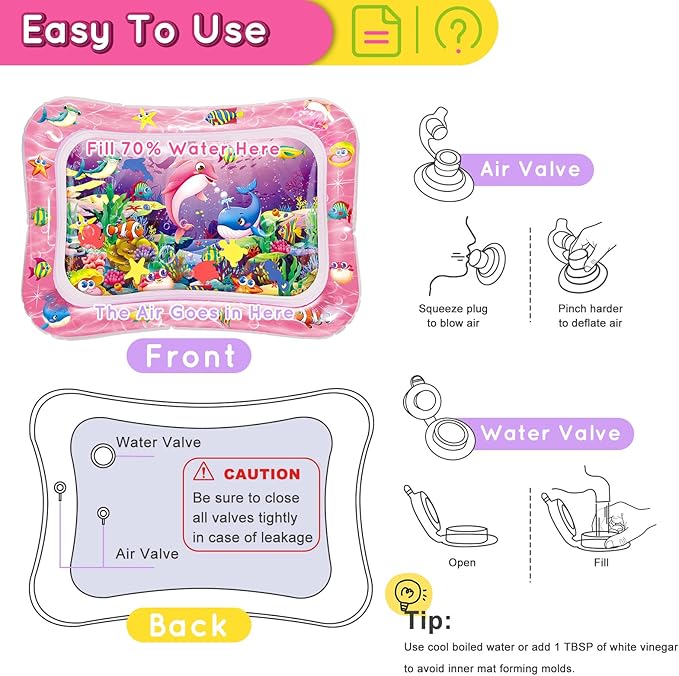 Infinno Tummy Time Water Mat for Babies, Baby Toys for 3 6 9 Months Girls and Boys Sensory Development, Great Gift Idea for Newborns