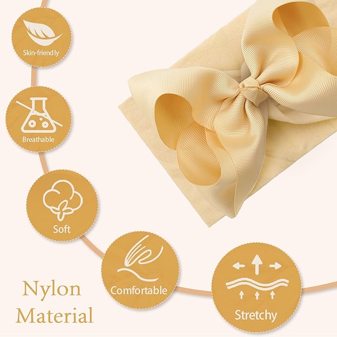 Yxiang 12PCS 6" Baby Headband Bows, Soft Nylon Hairbands Cute Big Bow Super Elastic Headband for Baby Girls Newborn Infant Toddlers