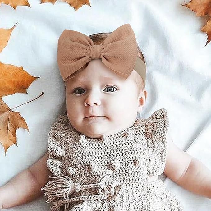 Handmade Large Knot Tied Bow Headband - Stretchy Nylon Soft Elastic Wide Headwraps for Newborns in 12 Colors