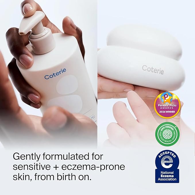 Coterie Baby Dry Skin Skincare Essentials Set | 16.2 oz Face + Body Lotion, 4.7 oz Diaper + Dry Skin Balm | Fragrance Free, Safe for Sensitive Skin, Hypoallergenic, Microbiome Friendly, Eczema Safe