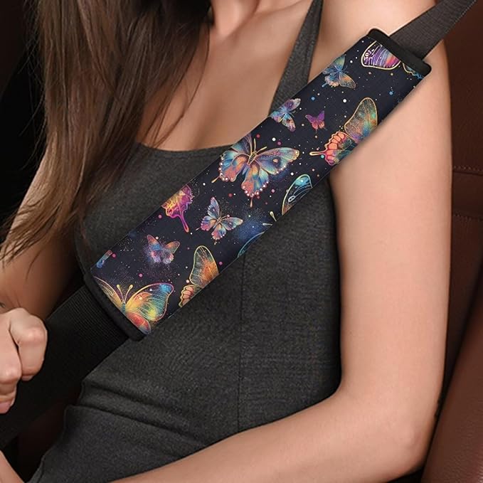 Biyejit Colorful Butterfly Car Accessories Seat Belt Covers Adult Seat Belt Shoulder Strap Covers for Women Girls Seatbelt Pads Universal Fit 2 Packs