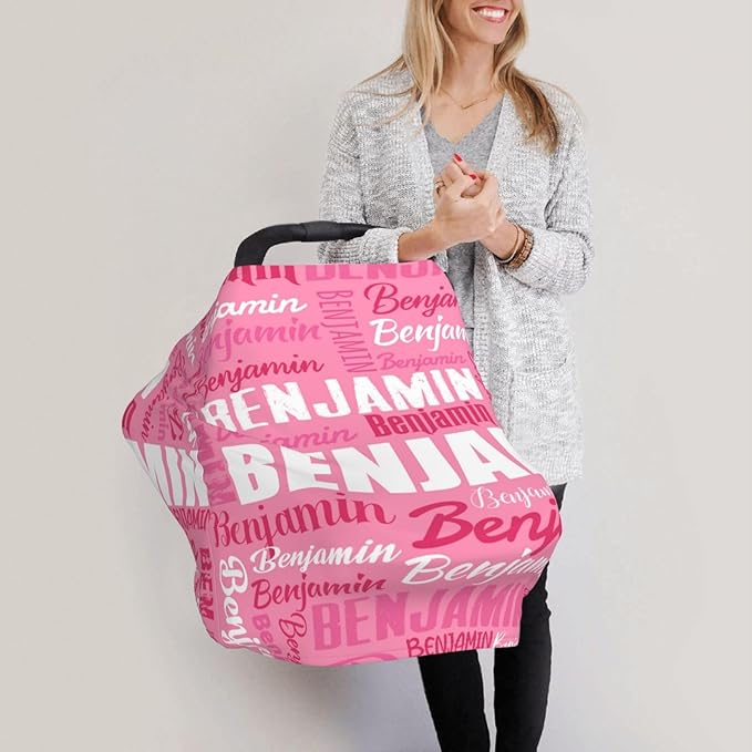 Personalized Baby Car Seat Cover for Boys Girls, Custom Monogram Nursing Covers for Breastfeeding with Name, Infant Stroller Cover, Optional Baby Bib, Baby Swaddle Set for Newborn Infant