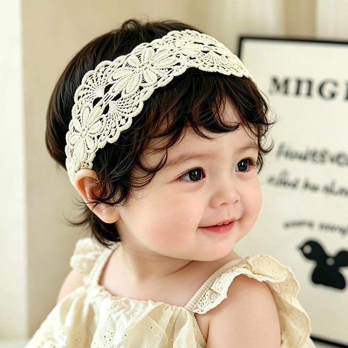 Baby Girls Hairband Soft White Bow Lace Headband Elastic Floral Hairbands Hair Accessory for Newborn Infant Toddler