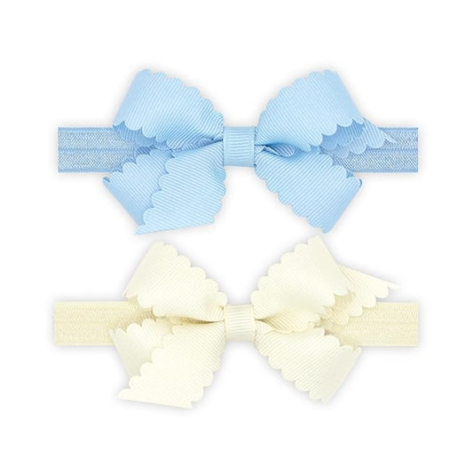 Wee Ones Girls Two Mini Scallop Bows With Bands, Mini, MIB/ANW