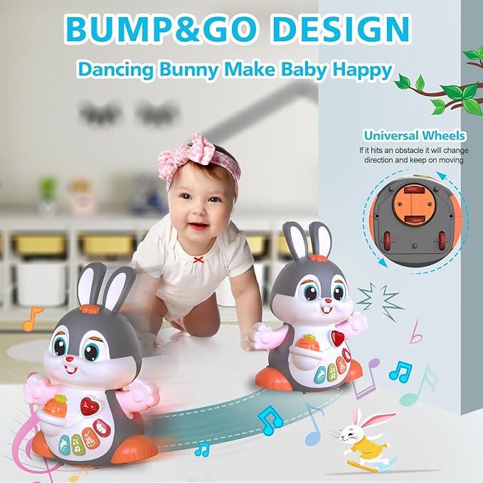 Yerloa Singing Dancing Bunny Toy for Babies 6-12 Month, Musical Crawling Bunny for 1 2 Year Old Boy Girl, Tummy Time Toy Birthday for 6 7 8 9 10 11 12 Months Old