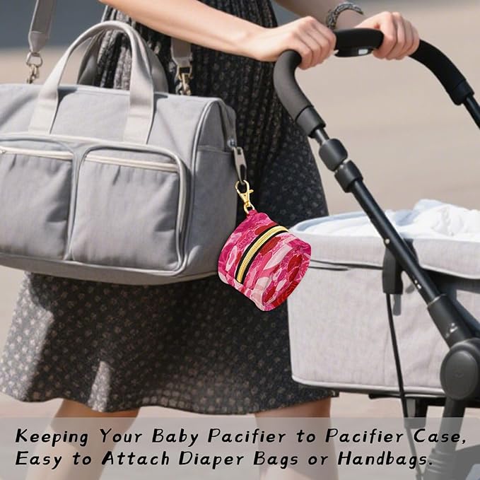 Pacifier Holder with Clip Pacifier Case for Diaper Bag Round Baby Pacifier Pouch Box Bag Portable Pink Love and Rose Valentine