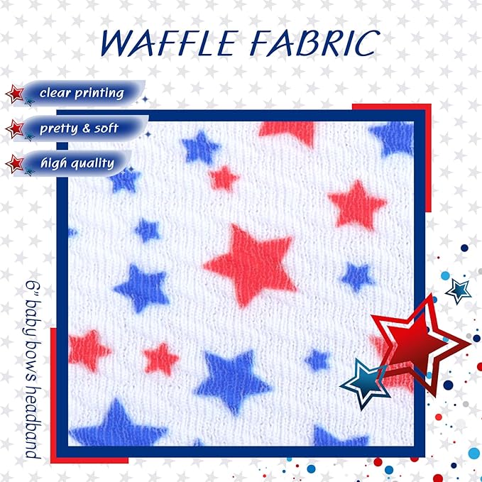 4th of July Toddler Nylon Headbands - Large Patriotic Star Bows, Hair Accessories for Newborn Infant and Baby Girls