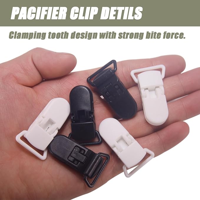 20-Pack Pacifier Clip Replacement Ends - BPA-Free Plastic Fasteners for DIY Baby Crafts, Sewing Bibs & Blankets Straps (3/4 Inch, Black)