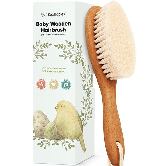 Wooden Baby Hair Brush for Toddler Girls, Boys - Cradle Cap Brush for Babies, Soft Goat Bristles, Perfect Gentle Scalp Newborn Comb for Infant, Girls, Boys, Bath Essentials (Golden Oak, Regular)