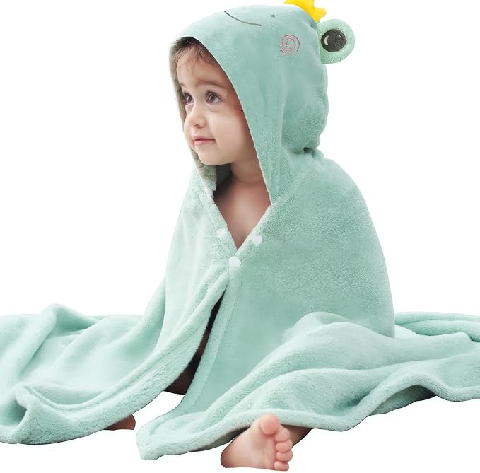 Toddler Hooded Bath Towel 27.5" X 55" Baby Towels with Hood Frog Soft Absorbent Toddler Towel Poncho Baby Hooded Blanket for Boys Girls