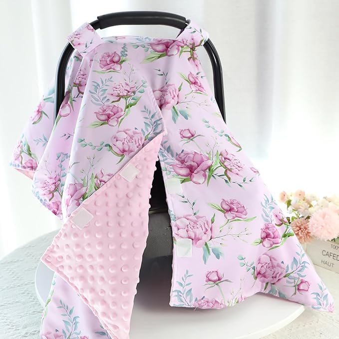 DILIMI Baby Car Seat Cover, Minky Warm Car Seat Covers for Babies, Peekaboo Opening Infant Car Seat Cover, Nursing Cover Carseat Canopy, Purple Floral