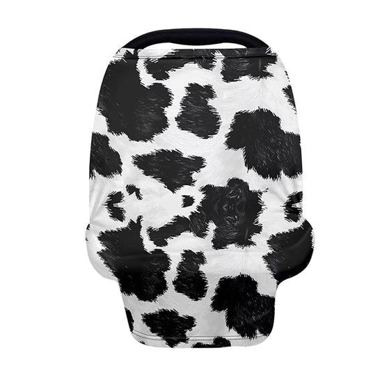 Black Cow Print Infant Carseat Cover Stylish Multi-Purpose Nursing Cover Breastfeeding Scarf Baby Shower Gifts