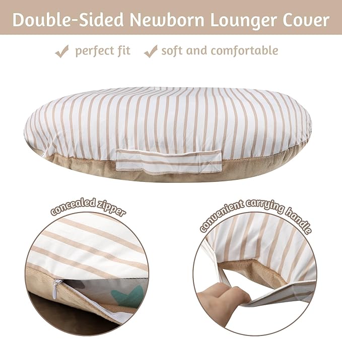 Newborn Lounger Cover for Girls Boys, Removable Soft Baby Lounger Cover 1 Pack, Reversible Infant Lounger Cover Fleece, Light Brown (Only Cover)