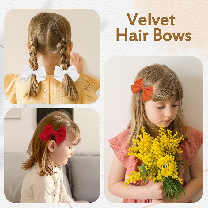 Oaoleer 40Pcs 3Inch Hair Bows for Toddler Girls, Velvet Neutral Pigtail Bows Alligator Clips Hair Barrettes Accessories for Baby Little Girls Kids