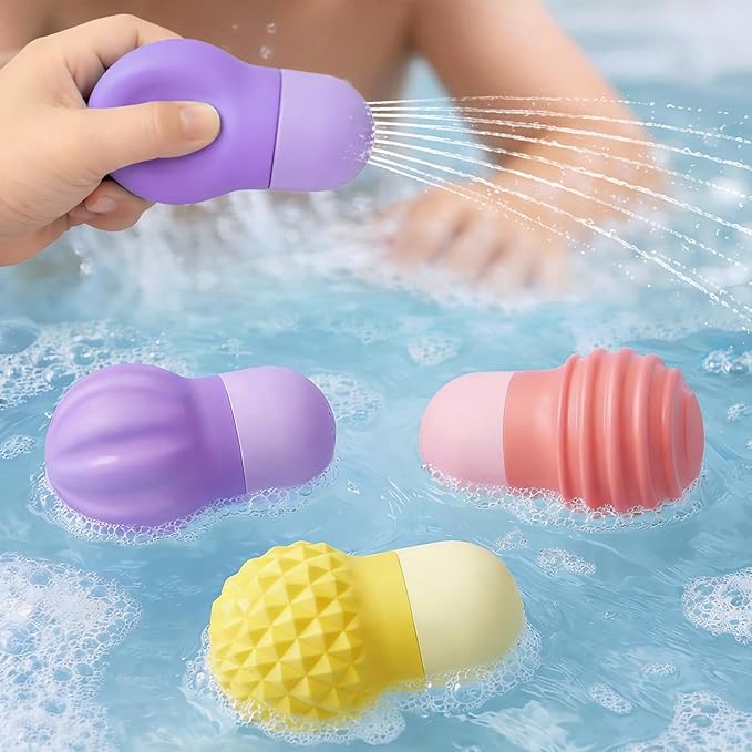 Sensory Squeezing Water Bath Toys for Toddlers,3PCS Bath Tub Pool Floating Toys for Babies Kids 1-3，Textured Fidget Toys Stocking Stuffers Gifts for Boys Girls Ages 1+