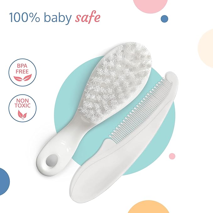 LuvLap Elegant Baby Hair Brush and Comb Set, 0m+ (White)