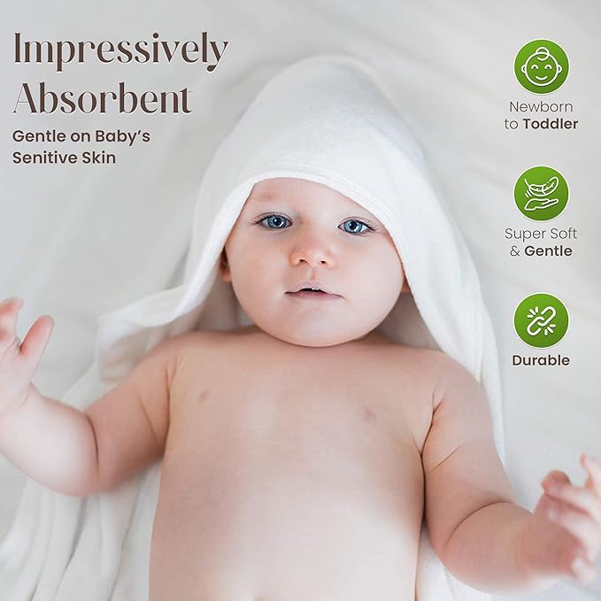 Organic Bamboo Hooded Baby Towels with Washcloths – 3 Hooded Towel (30x30 inches) & 3 Washcloth (10x10 inches) – Ultra Soft, Absorbent & Cozy Baby Wash Cloths for Newborn and Infants