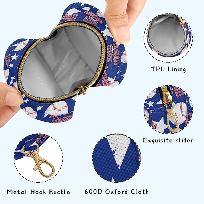 Baseball Stars Blue Print Pacifier Holder Case for Diaper Bag Portable Travel Pacifier Storage Case with Clip Newborn Baby Pouch for Baby Boys Girls Purse Outdoor