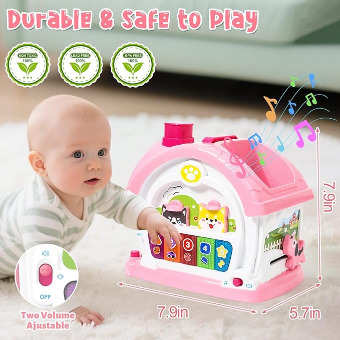 Montessori Toddler Toys for 1 Year Old Girl Gifts, Pretend Play Puppy Toy Music Learning House with Car for Toddlers 1-3, 1st First Birthday Gifts for Girls and Boys Baby Toy 6-12 12-18 6-24 Months