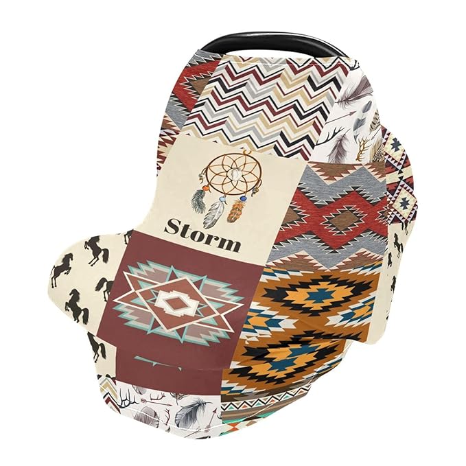 Personalized Baby Car Seat Cover for Babies, Custom Name Baby Car Seats Canopy for Boys, Nursing Breastfeeding Stroller Covers for Infant Newborn, Shower Gift for Baby (Western Cowboy)