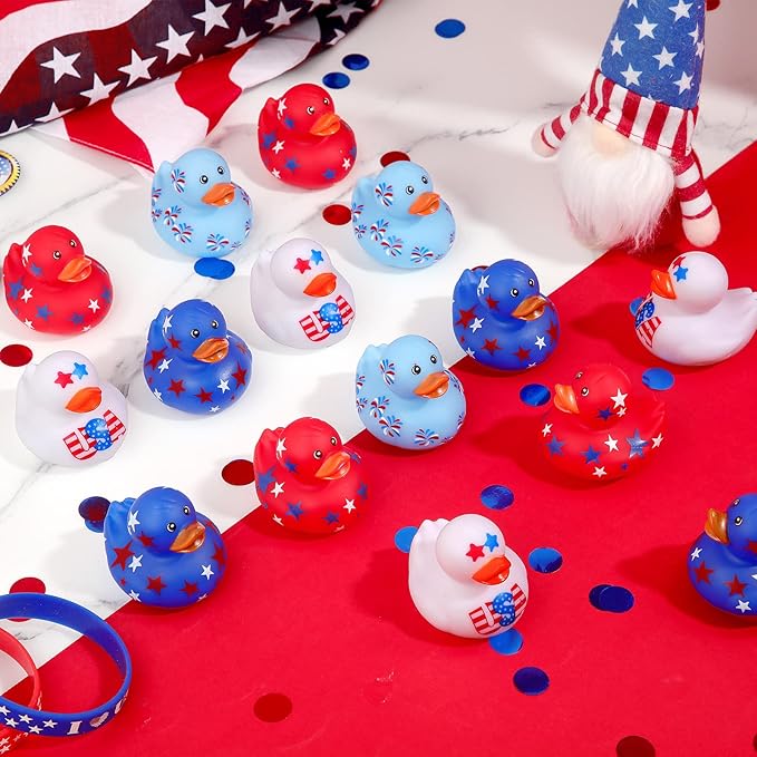 Jerify 96 Pcs 2 Inch Patriotic Rubber Ducks Summer Small Shower Float Star Rubber Ducky for Bath Birthday Gifts Baby Showers Beach Pool 4th of July Independence Day (Classic)