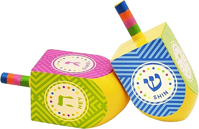 The Dreidel Company Extra Large Hand Painted Wood Hanukkah Dreidels, 24-Pack Fun Dreidel Design