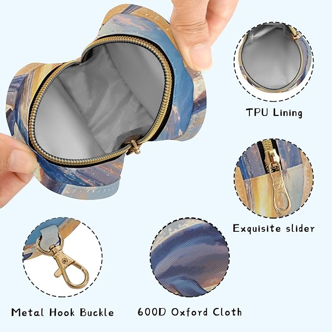 Pacifier Holder with Clip Pacifier Case for Diaper Bag Round Baby Pacifier Pouch Box Bag Portable Dolphin Jumping Sunset Blue