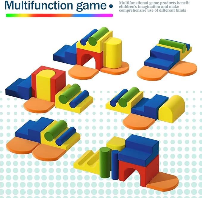 8-Piece Colourful Soft Play Set, Foam Climbing Blocks for Toddlers, Climbing Toys for 1 Year Old, Inside Crawling & Sliding Foam Baby Climbing Blocks