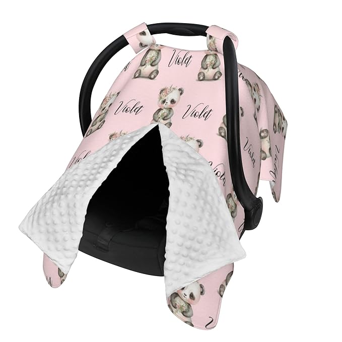 Personalized Baby Car Seat Canopy & Nursing Cover by Panda Minky - Minky Fabric Carrier & Stroller Covers for Newborns