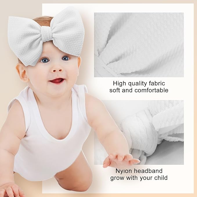 6'' Large Tied Bow Baby Headbands Handmade Hairbands with Bows High Stretchy Soft Nylon Headbands Baby Hair Accessories for Infant Baby Girls Black White Beige