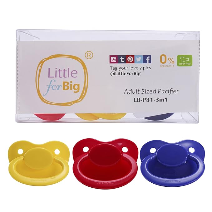 LittleForBig 3-Pacifier Pack BigShield Adult Sized Gen-1 DarkBlue Red Yellow