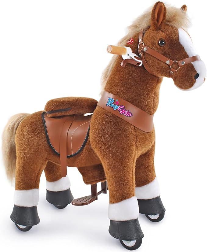 PonyCycle Riding Horse Toy with Brake, Sound Mechanical Pony Classic Model U Brown Giddy up Pony Plush Walking Animal Size 3 for Age 3-4 Years - Ux324